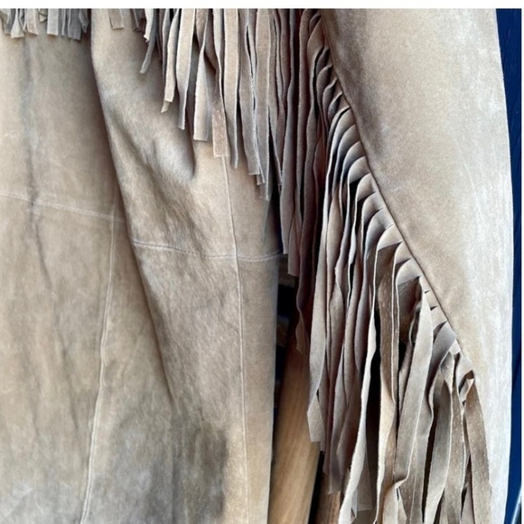 Mens size 44 vintage tan leather fringe Scully like new-never worn-no tags - Picture 5 of 6